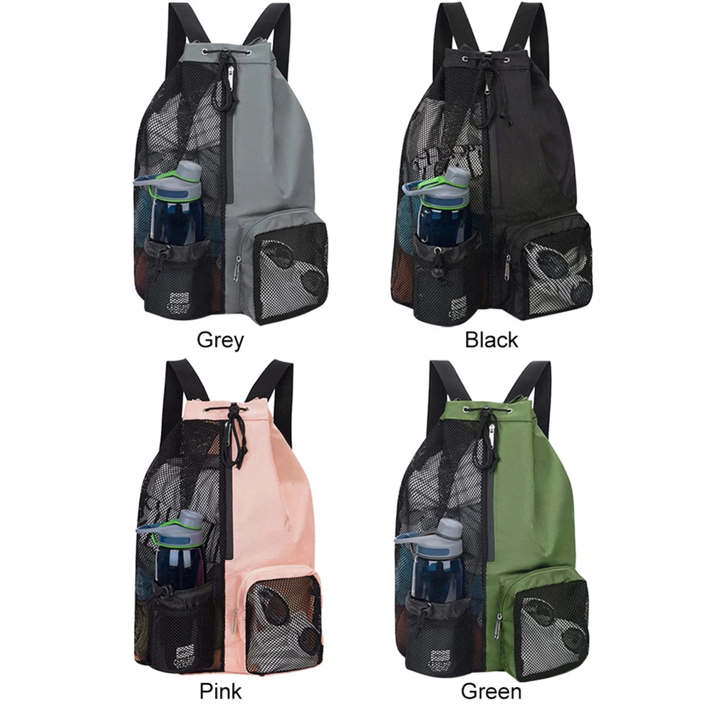 Basketball Bag Drawstring Beach Storage Backpacks with Wet Pockets Thickened Mesh Lightweight Comfortable for Outdoor Sports