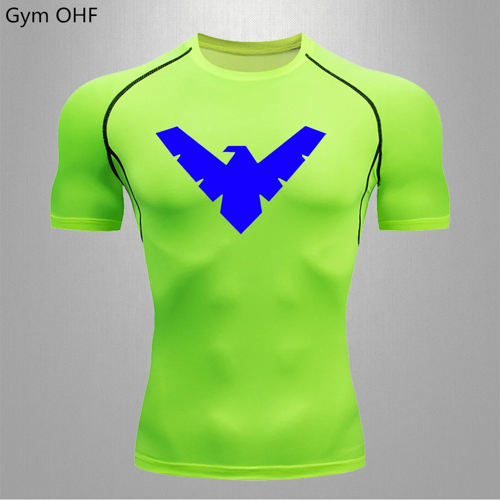 T Shirt Men Rashguard Jiu Jitsu Bjj Gym Fitness Running Training Shirts Boxing Jersey Compression Nightwing Print Tops For Male