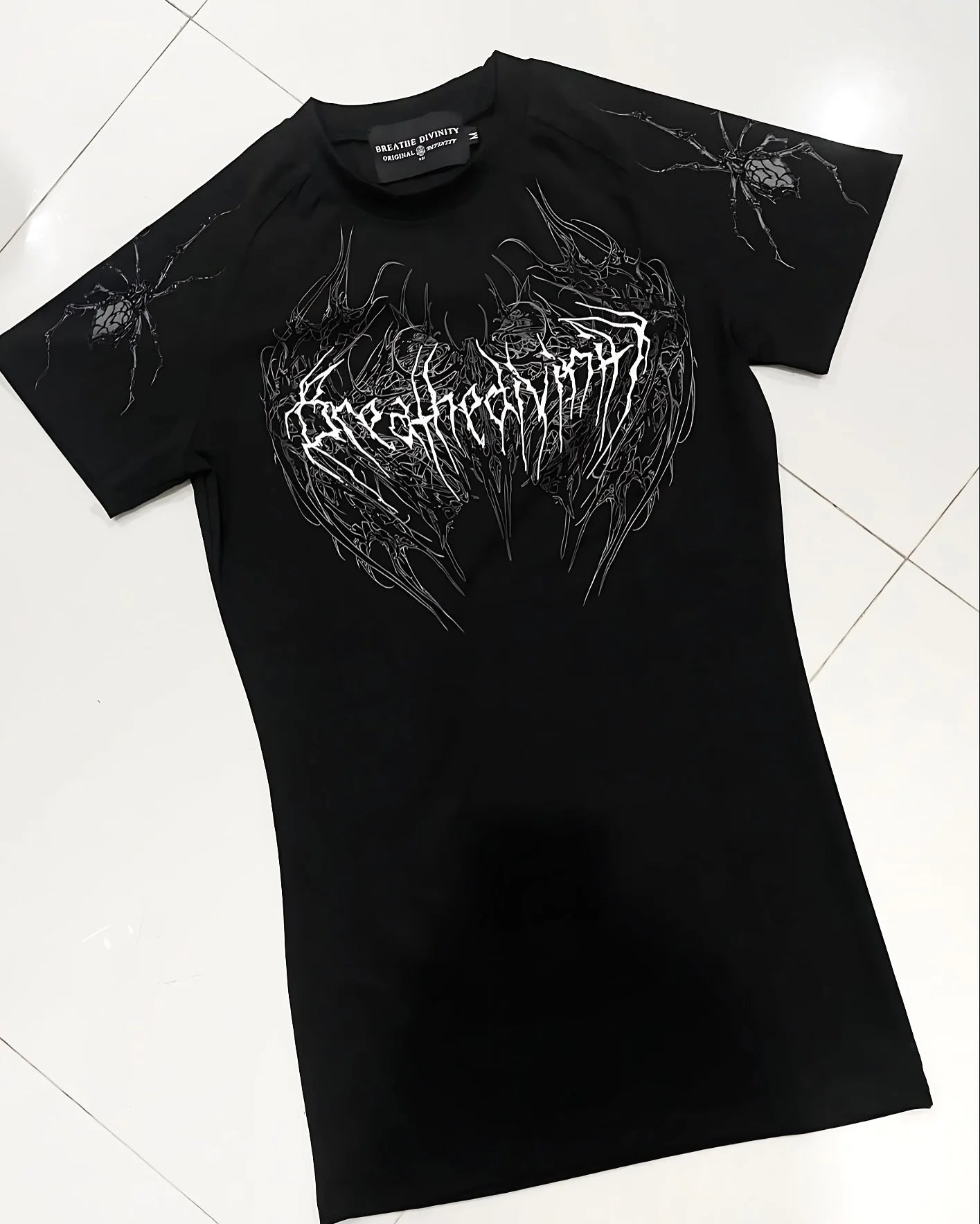 Breathedivinity Compression Shirt Short Sleeve tops Muscle GYM Fitness Mock Neck in Black Wolves Club Y2K