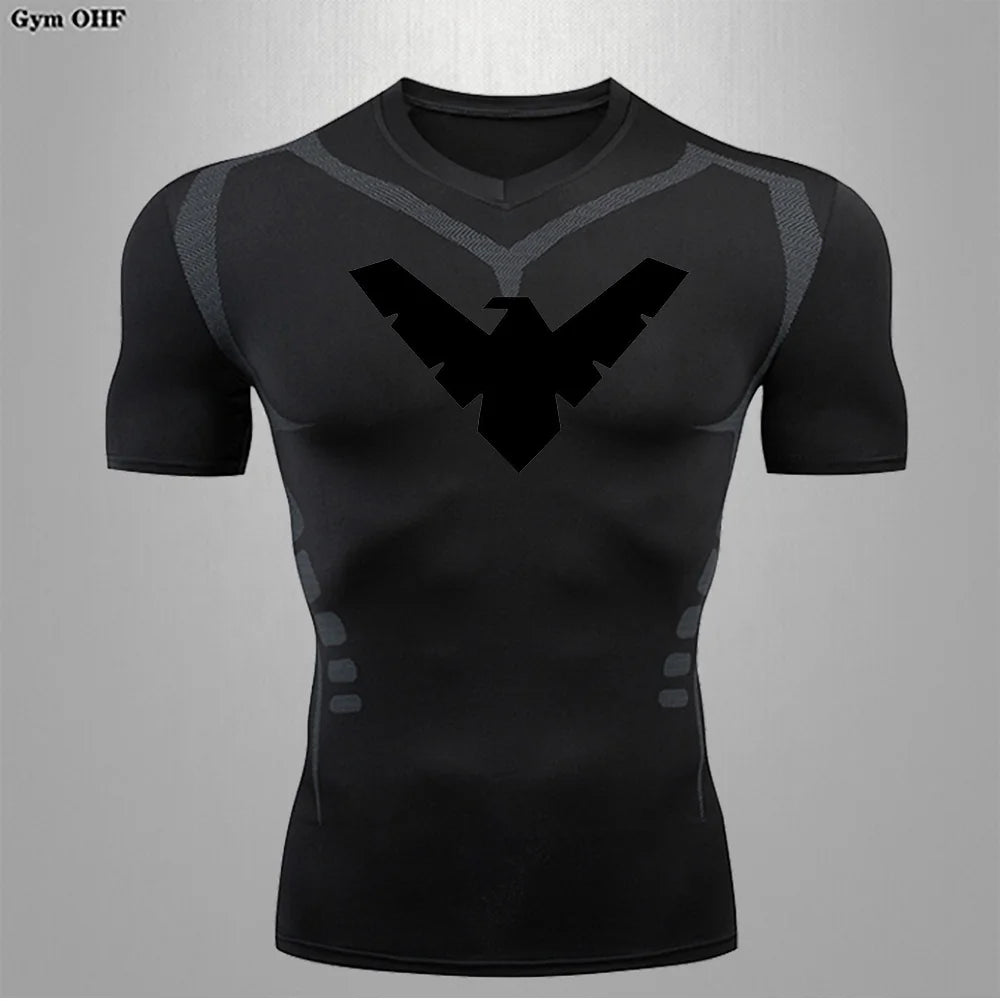 T Shirt Men Rashguard Jiu Jitsu Bjj Gym Fitness Running Training Shirts Boxing Jersey Compression Nightwing Print Tops For Male