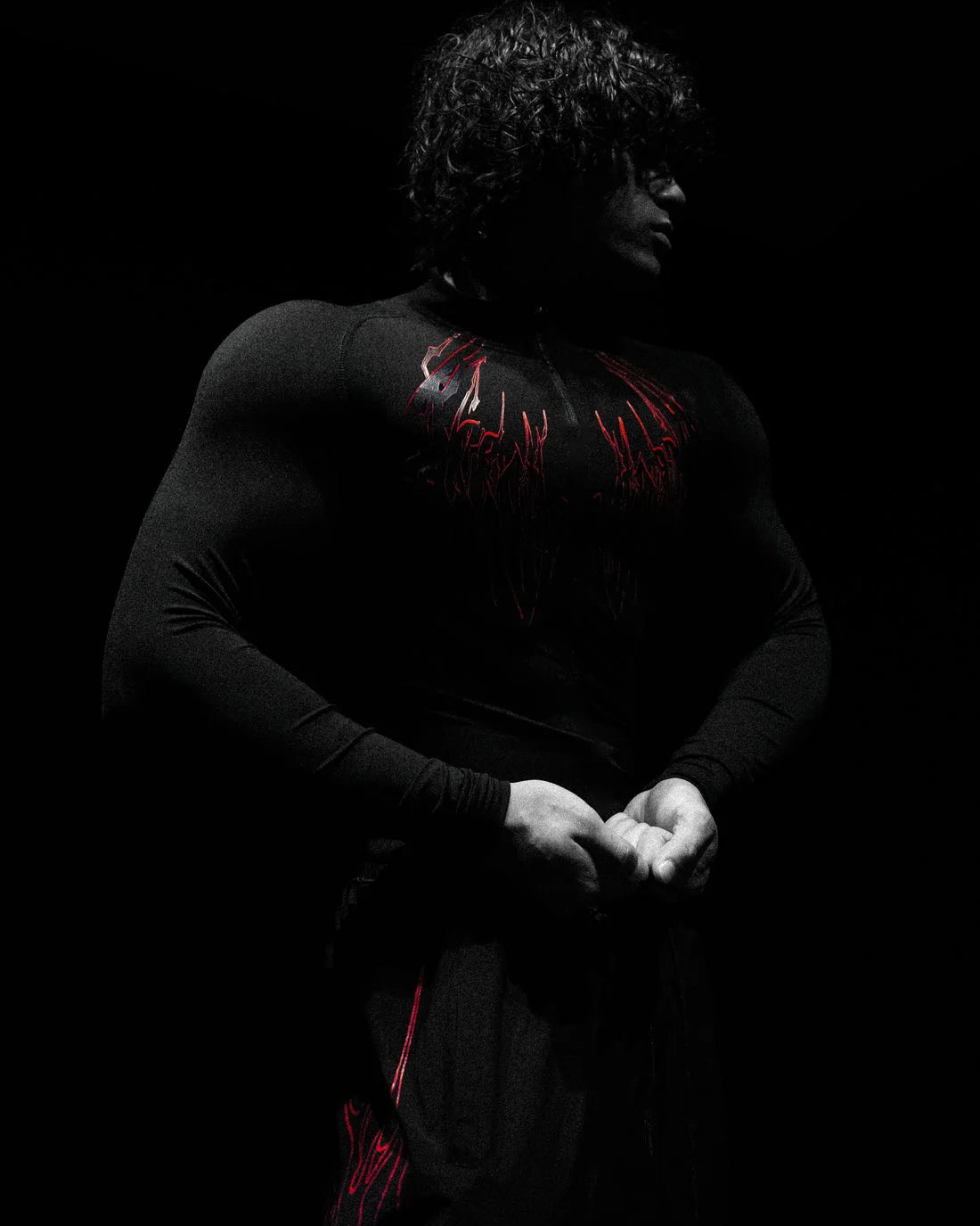Breathedivinity Compression Shirt Short Sleeve tops Muscle GYM Fitness Mock Neck in Black Wolves Club Y2K