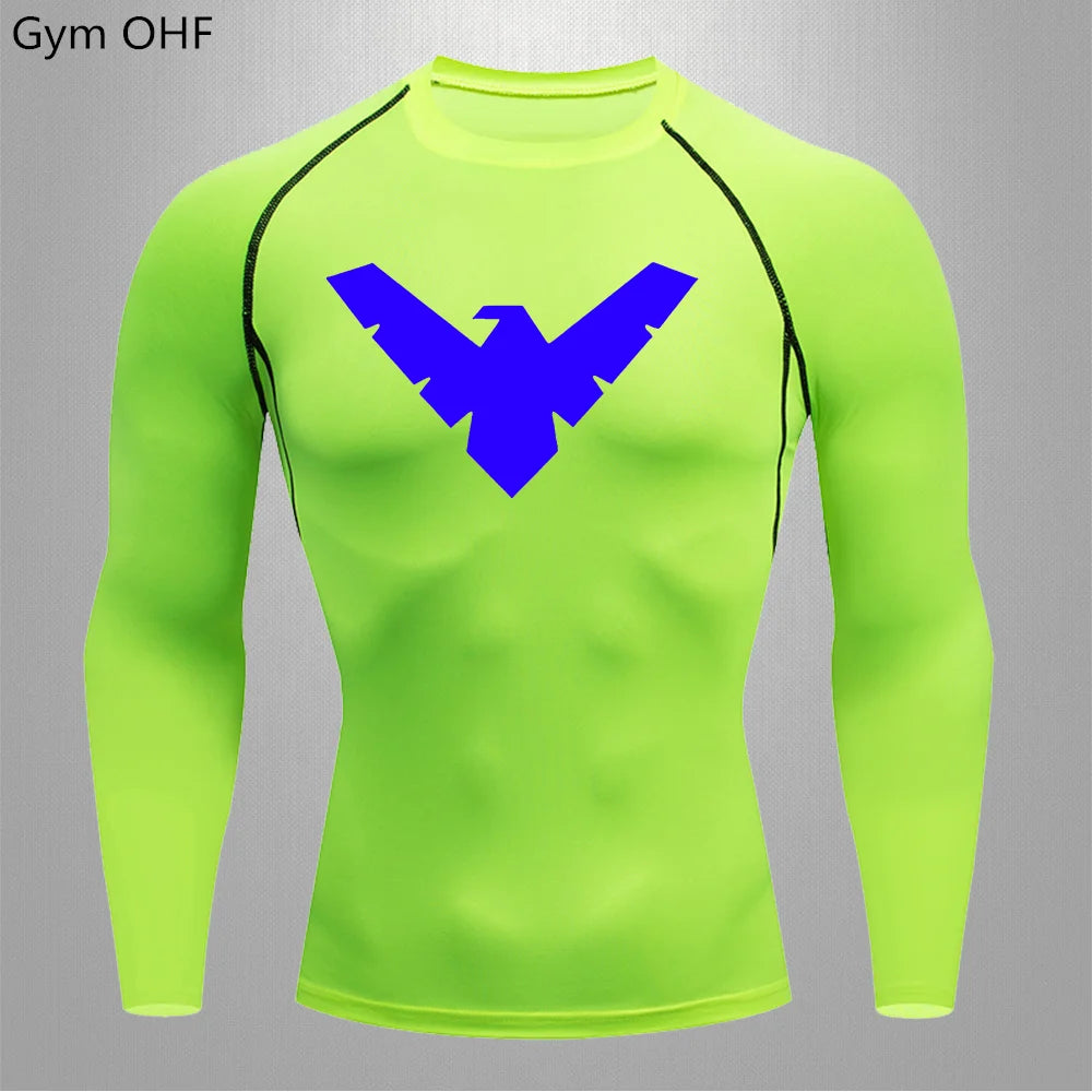 T Shirt Men Rashguard Jiu Jitsu Bjj Gym Fitness Running Training Shirts Boxing Jersey Compression Nightwing Print Tops For Male