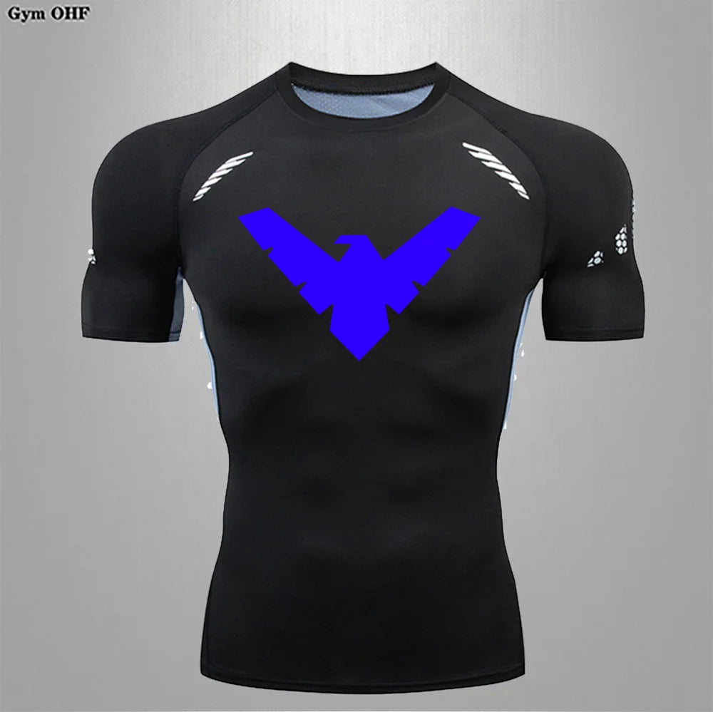 T Shirt Men Rashguard Jiu Jitsu Bjj Gym Fitness Running Training Shirts Boxing Jersey Compression Nightwing Print Tops For Male