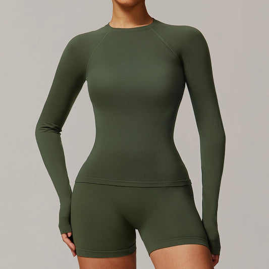 Sexy Women Yoga T-shirts Solid Sports Top Long Sleeve Gym Workout Running Shirts Exposed Navel Quick Dry Fitness Gym Sport Wear