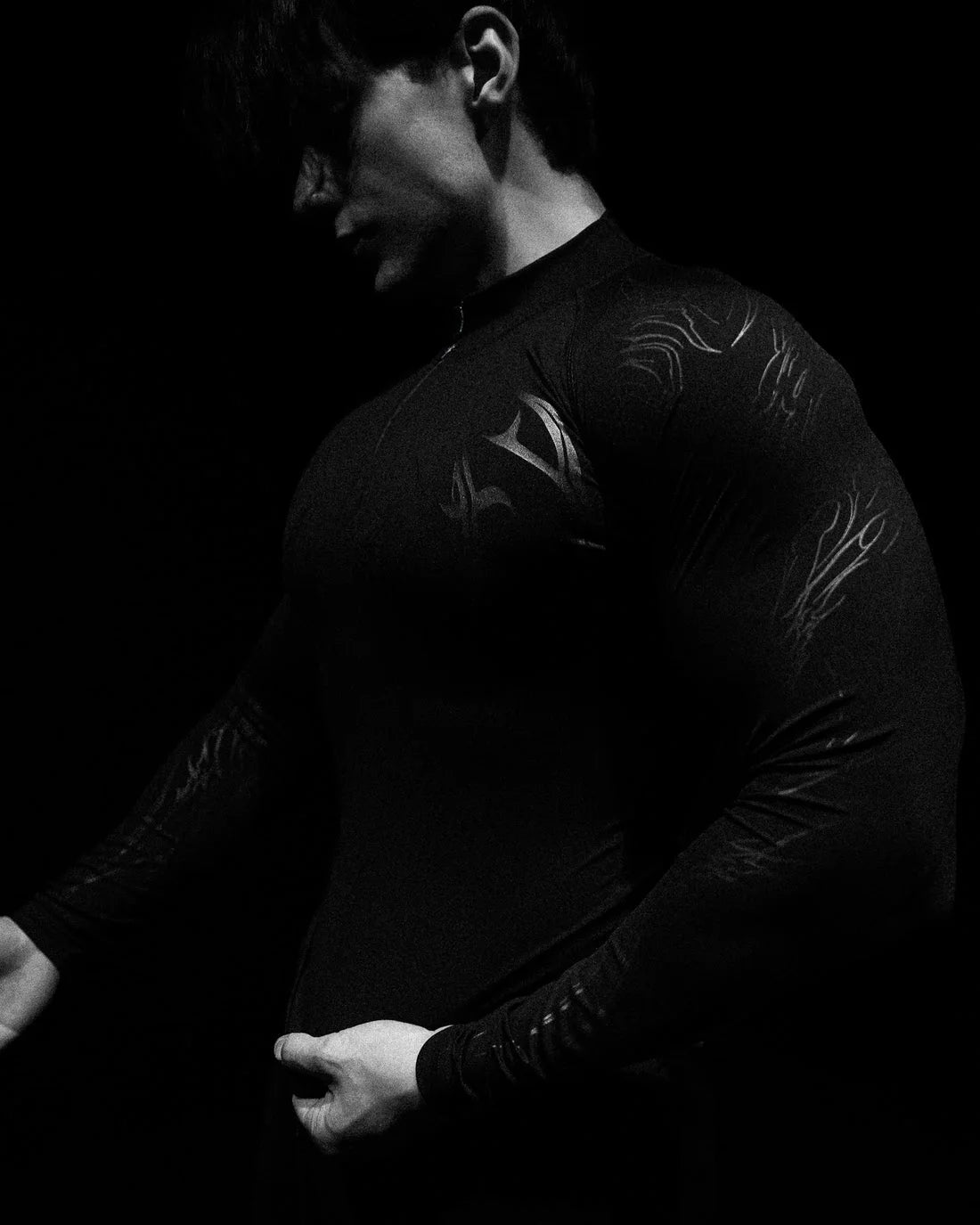 Breathedivinity Compression Shirt Short Sleeve tops Muscle GYM Fitness Mock Neck in Black Wolves Club Y2K