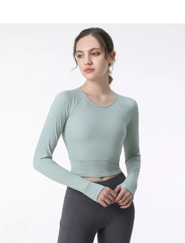 New Long Sleeve Yoga Built-in chest pad Shirts Sport Top Fitness Yoga Top Gym Top Sports Wear for Women Gym Femme Jersey Mujer