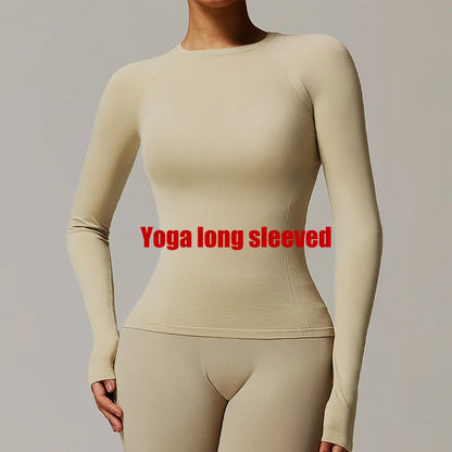 Sexy Women Yoga T-shirts Solid Sports Top Long Sleeve Gym Workout Running Shirts Exposed Navel Quick Dry Fitness Gym Sport Wear