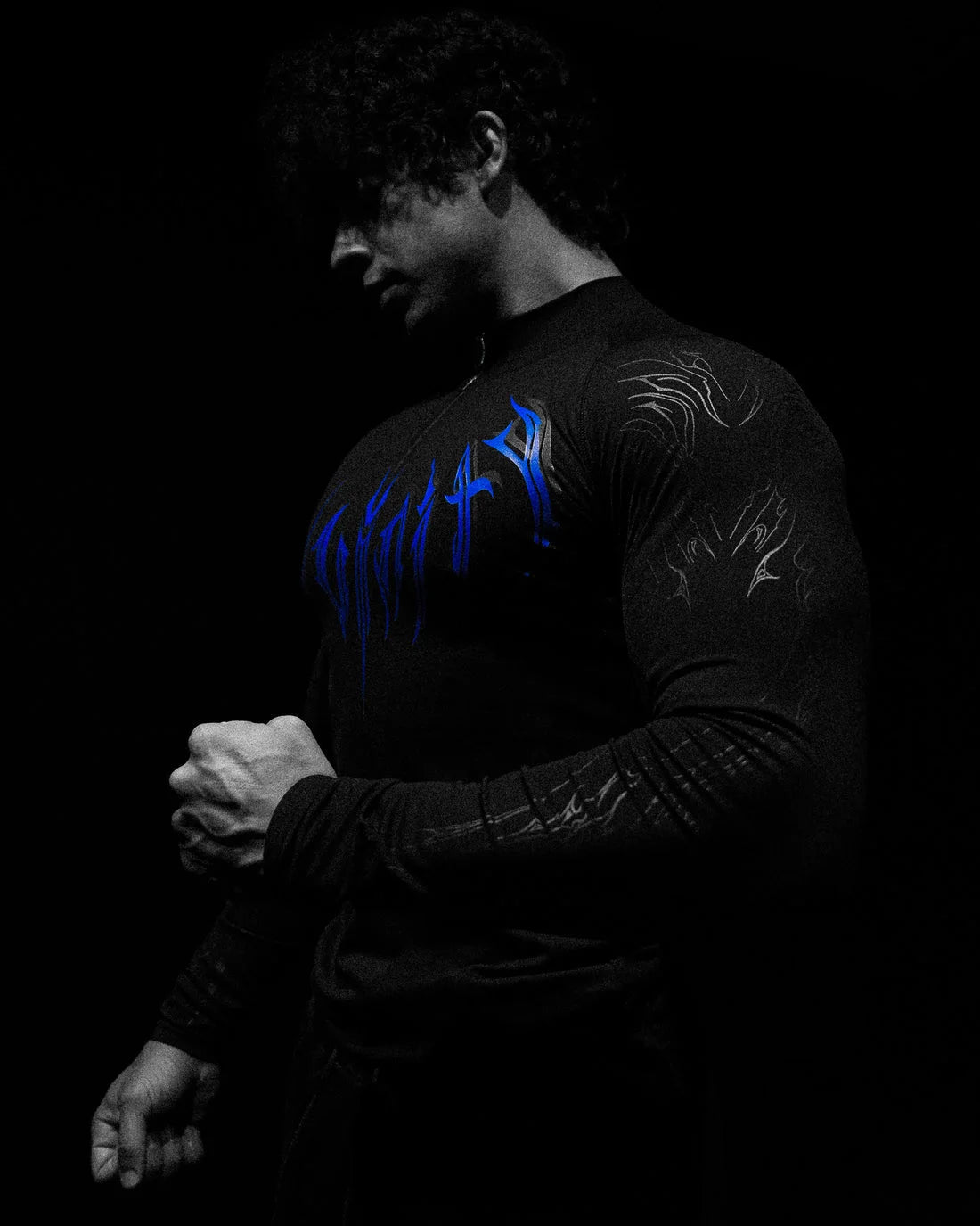 Breathedivinity Compression Shirt Short Sleeve tops Muscle GYM Fitness Mock Neck in Black Wolves Club Y2K