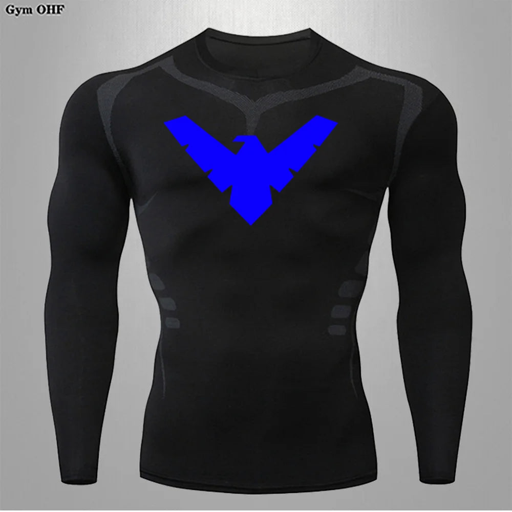 T Shirt Men Rashguard Jiu Jitsu Bjj Gym Fitness Running Training Shirts Boxing Jersey Compression Nightwing Print Tops For Male