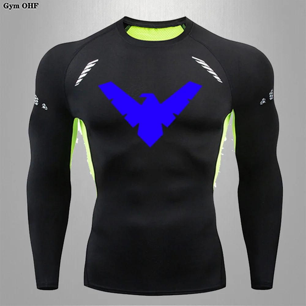T Shirt Men Rashguard Jiu Jitsu Bjj Gym Fitness Running Training Shirts Boxing Jersey Compression Nightwing Print Tops For Male