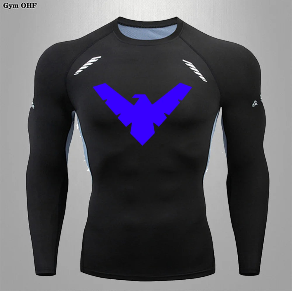 T Shirt Men Rashguard Jiu Jitsu Bjj Gym Fitness Running Training Shirts Boxing Jersey Compression Nightwing Print Tops For Male