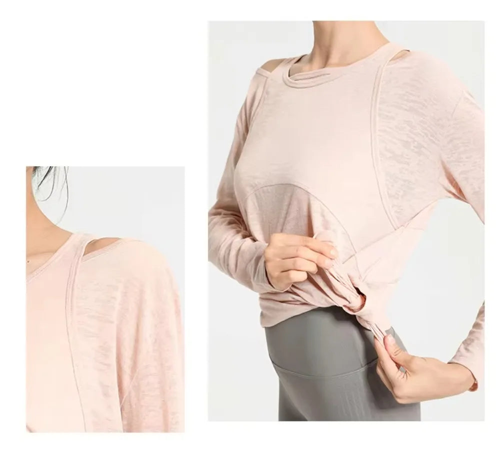 Long Sleeve Yoga Shirts for Women Loose Sports Tee Crop Top Sports Top Women Sportswear Gym Fitness Wear Clothing Workout Female