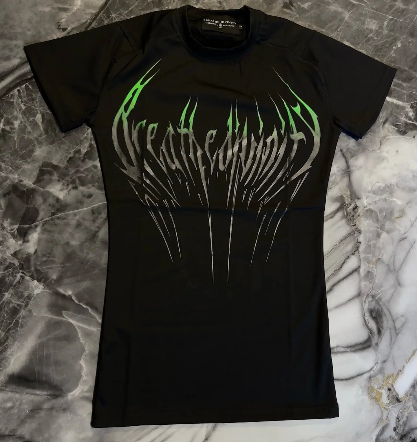Breathedivinity Compression Shirt Short Sleeve tops Muscle GYM Fitness Mock Neck in Black Wolves Club Y2K