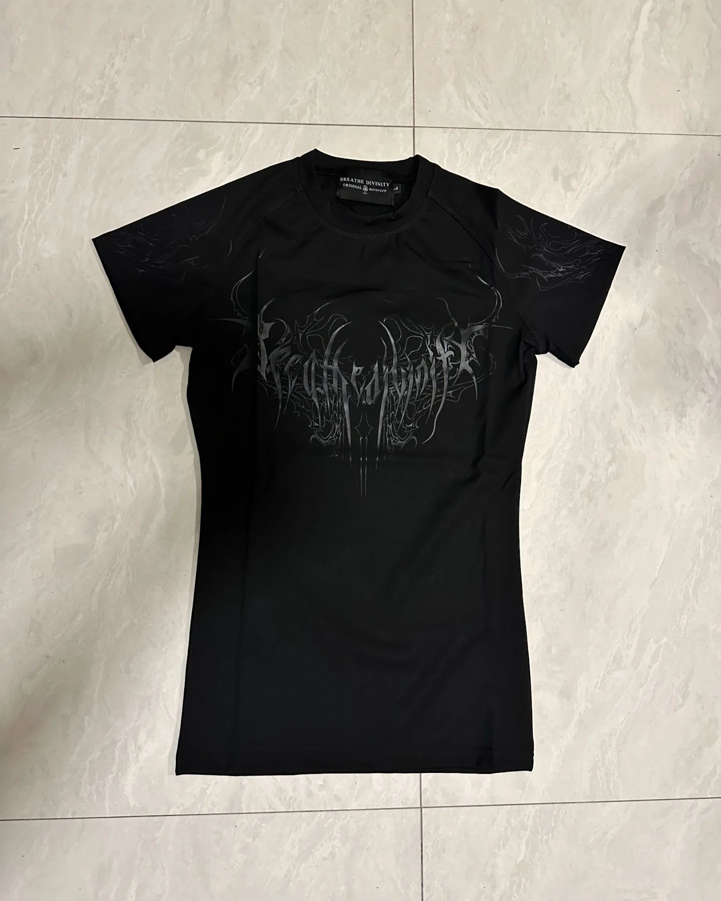Breathedivinity Compression Shirt Short Sleeve tops Muscle GYM Fitness Mock Neck in Black Wolves Club Y2K