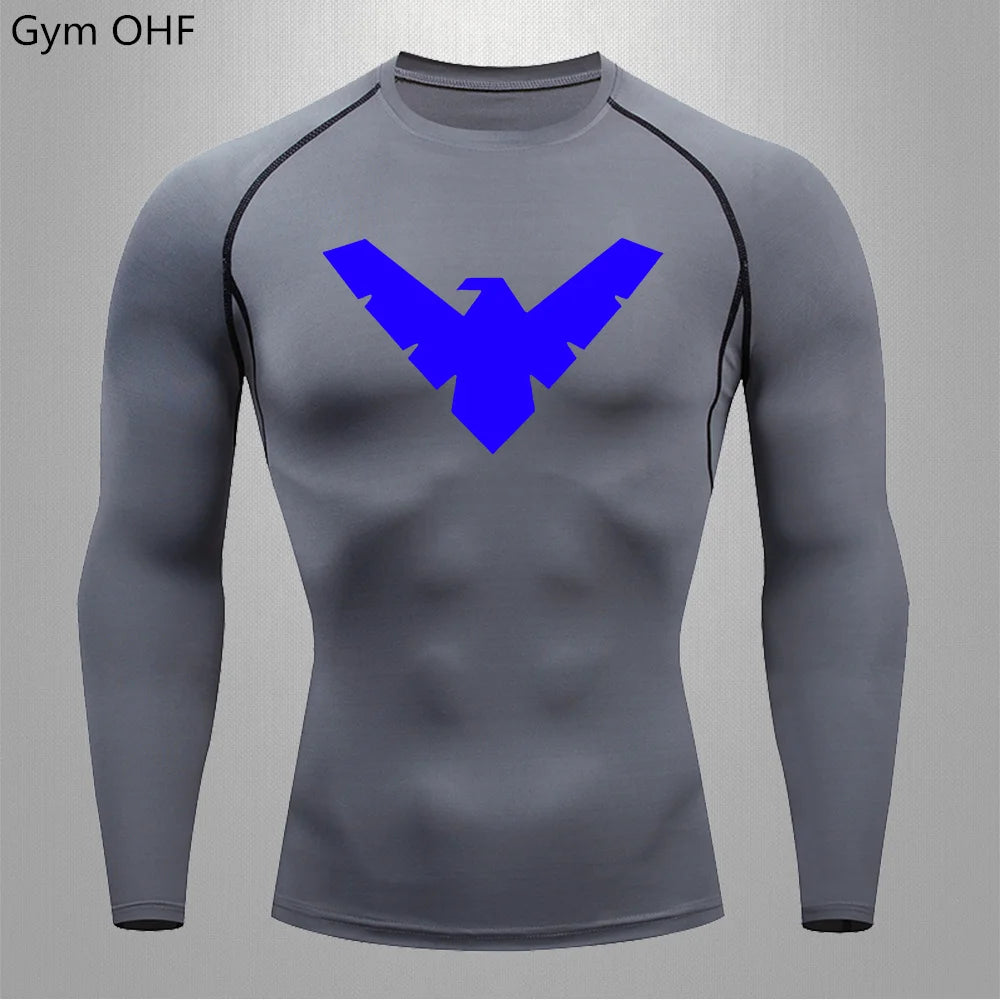 T Shirt Men Rashguard Jiu Jitsu Bjj Gym Fitness Running Training Shirts Boxing Jersey Compression Nightwing Print Tops For Male