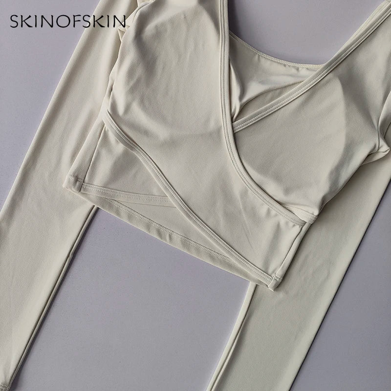 Fixed Chest Pads Crossed Back Yoga Clothes Tight Fitting Slimming Sports Long Sleeved Running Pula Fitness Clothes Tops Shirts