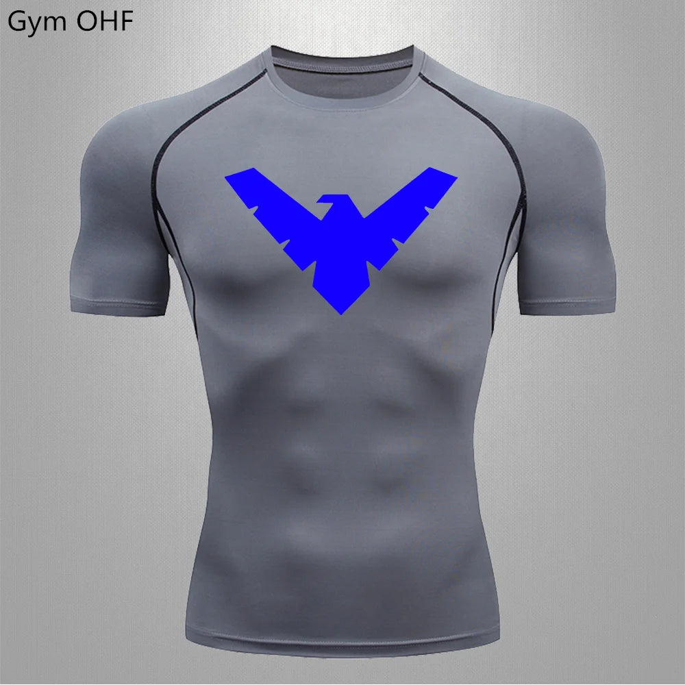 T Shirt Men Rashguard Jiu Jitsu Bjj Gym Fitness Running Training Shirts Boxing Jersey Compression Nightwing Print Tops For Male