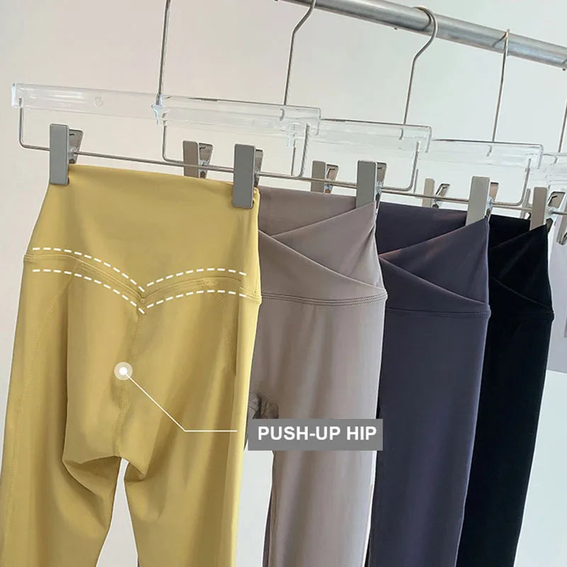 Women V Front Cross over Yoga Pants Soft Nylon Gym Sport Leggings Stretchy Workout Fitness Tights Running Squat Proof Dry Fit