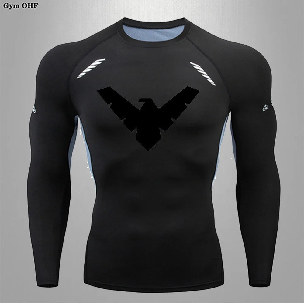 T Shirt Men Rashguard Jiu Jitsu Bjj Gym Fitness Running Training Shirts Boxing Jersey Compression Nightwing Print Tops For Male
