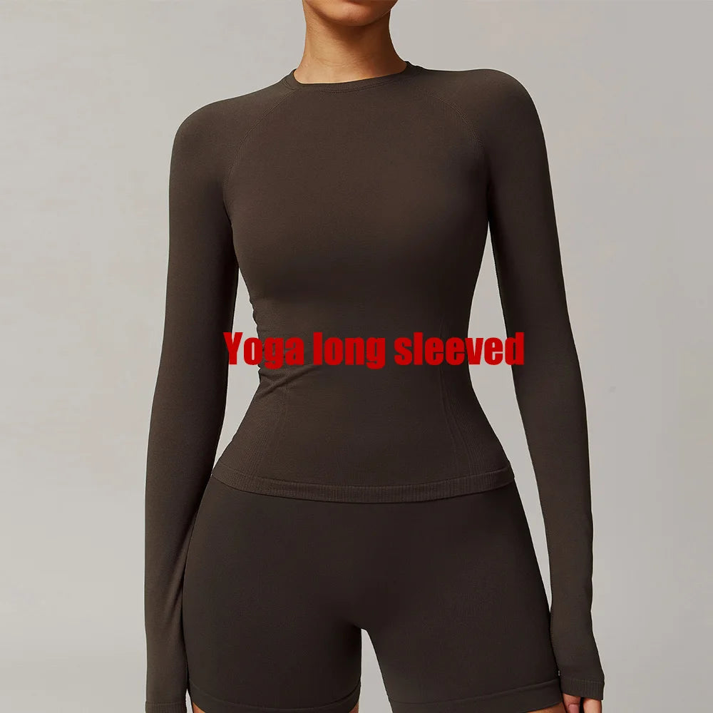 Sexy Women Yoga T-shirts Solid Sports Top Long Sleeve Gym Workout Running Shirts Exposed Navel Quick Dry Fitness Gym Sport Wear