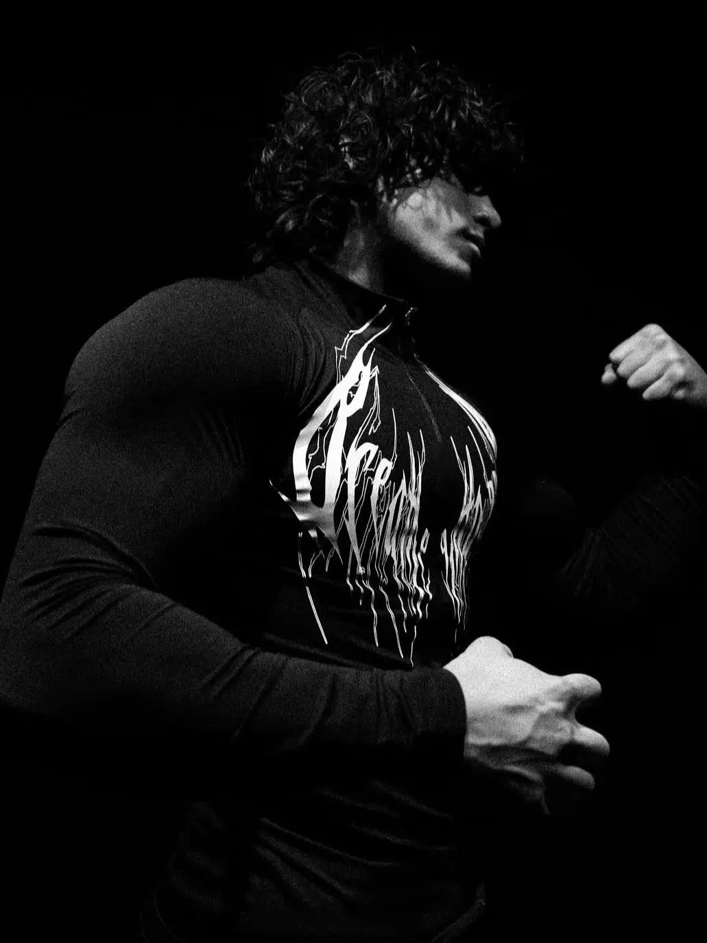 Breathedivinity Compression Shirt Short Sleeve tops Muscle GYM Fitness Mock Neck in Black Wolves Club Y2K