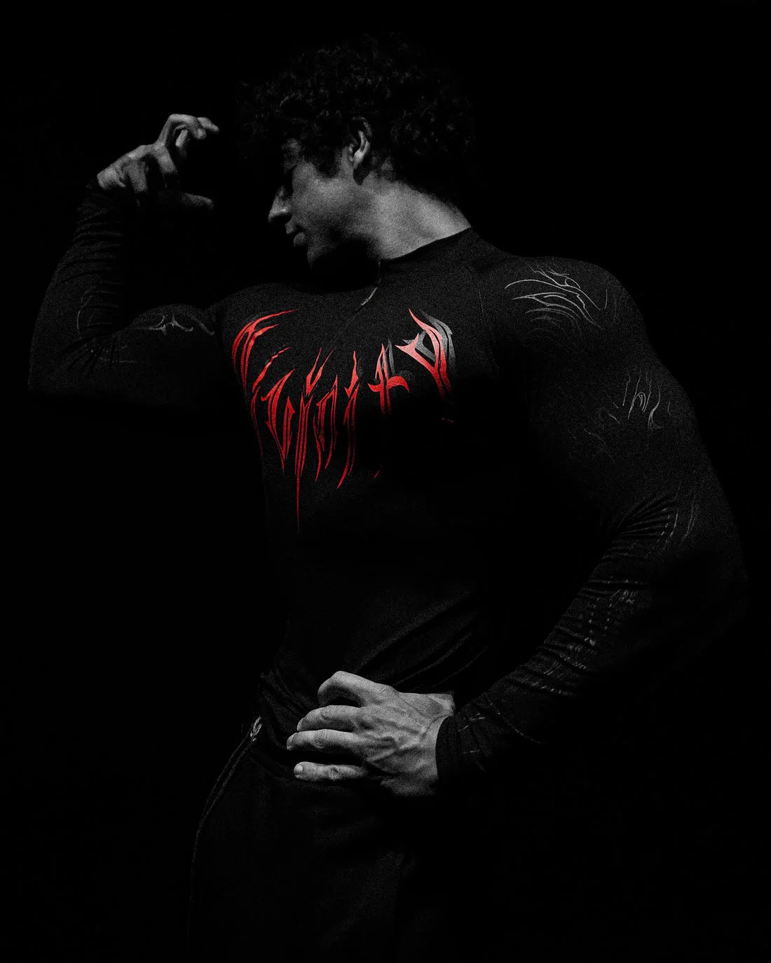 Breathedivinity Compression Shirt Short Sleeve tops Muscle GYM Fitness Mock Neck in Black Wolves Club Y2K