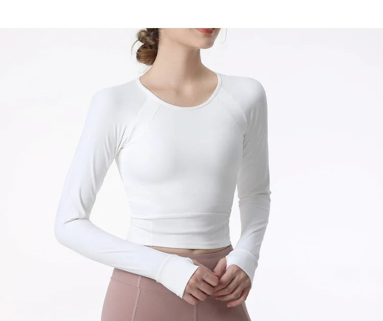 New Long Sleeve Yoga Built-in chest pad Shirts Sport Top Fitness Yoga Top Gym Top Sports Wear for Women Gym Femme Jersey Mujer