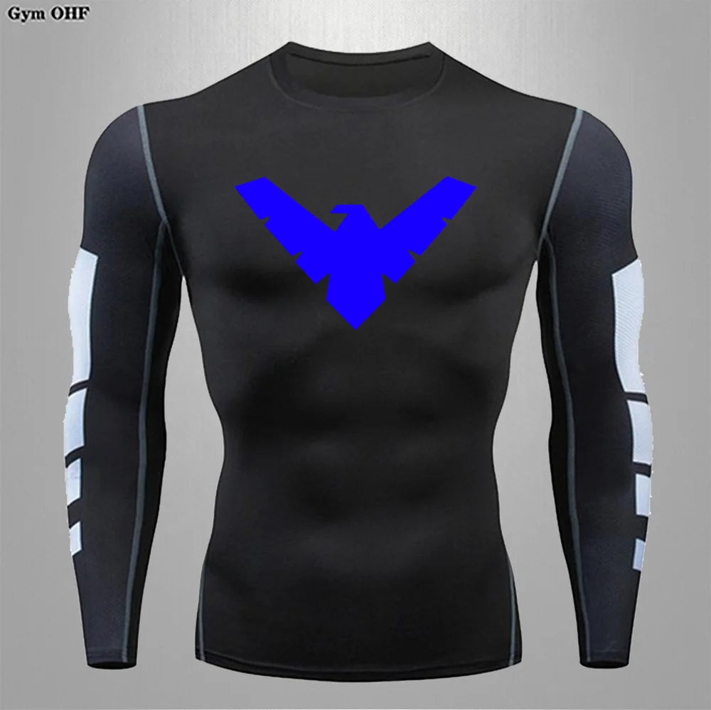 T Shirt Men Rashguard Jiu Jitsu Bjj Gym Fitness Running Training Shirts Boxing Jersey Compression Nightwing Print Tops For Male