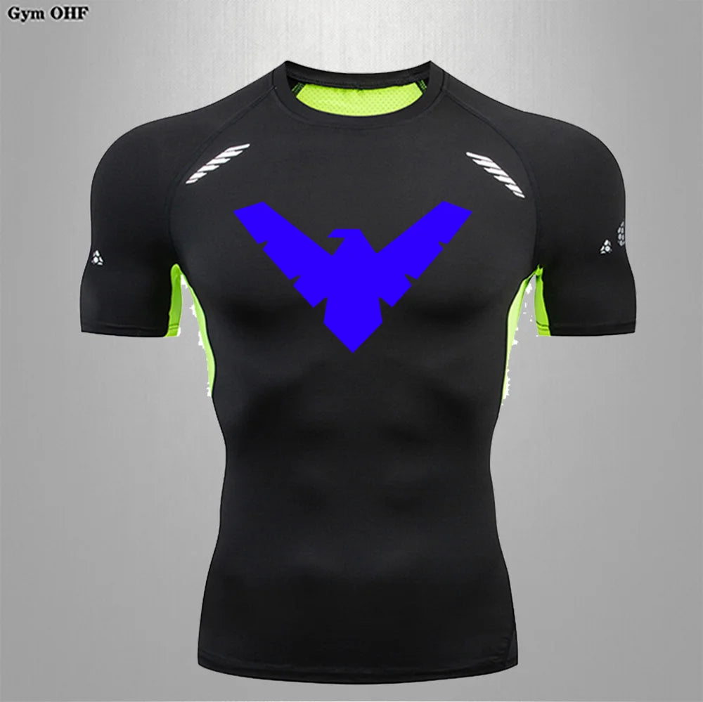 T Shirt Men Rashguard Jiu Jitsu Bjj Gym Fitness Running Training Shirts Boxing Jersey Compression Nightwing Print Tops For Male