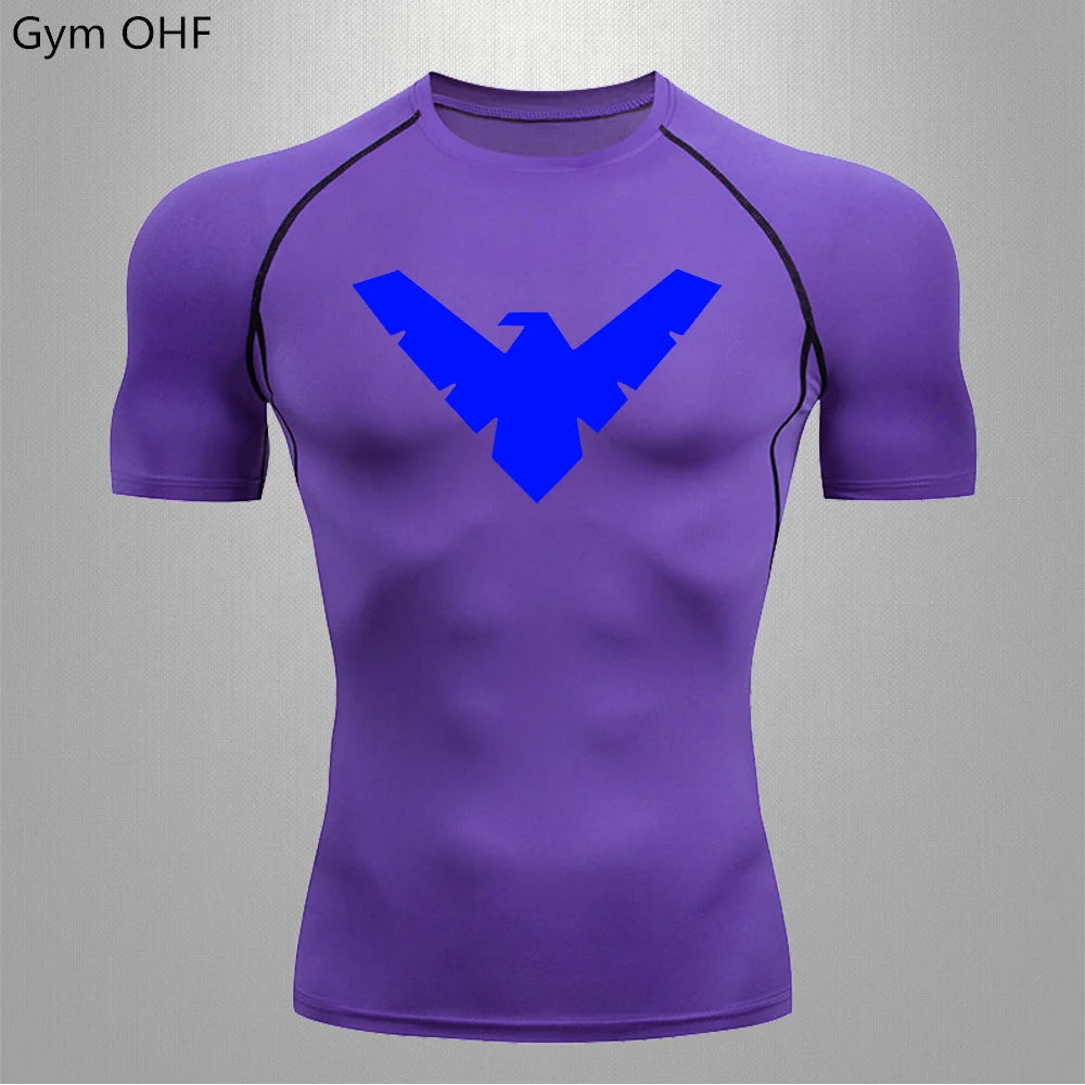 T Shirt Men Rashguard Jiu Jitsu Bjj Gym Fitness Running Training Shirts Boxing Jersey Compression Nightwing Print Tops For Male