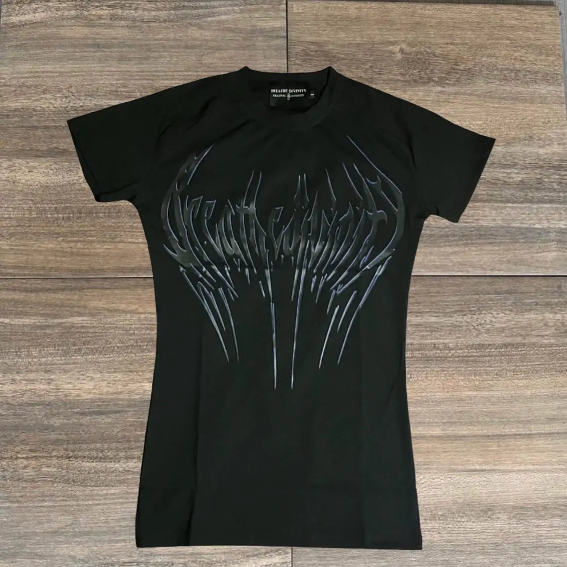 Breathedivinity Compression Shirt Short Sleeve tops Muscle GYM Fitness Mock Neck in Black Wolves Club Y2K
