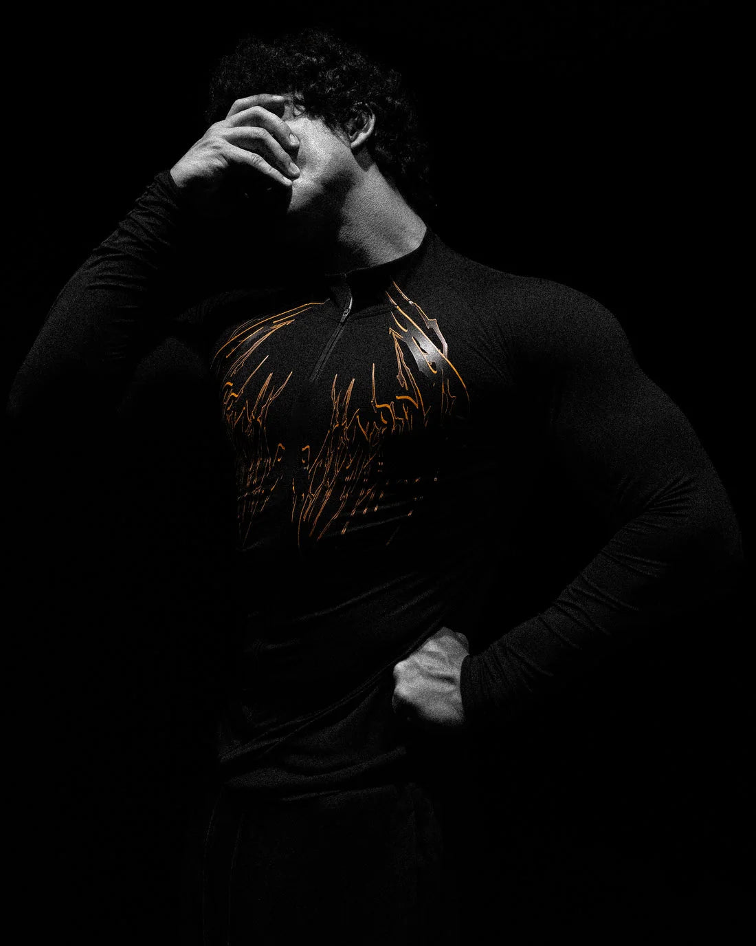 Breathedivinity Compression Shirt Short Sleeve tops Muscle GYM Fitness Mock Neck in Black Wolves Club Y2K