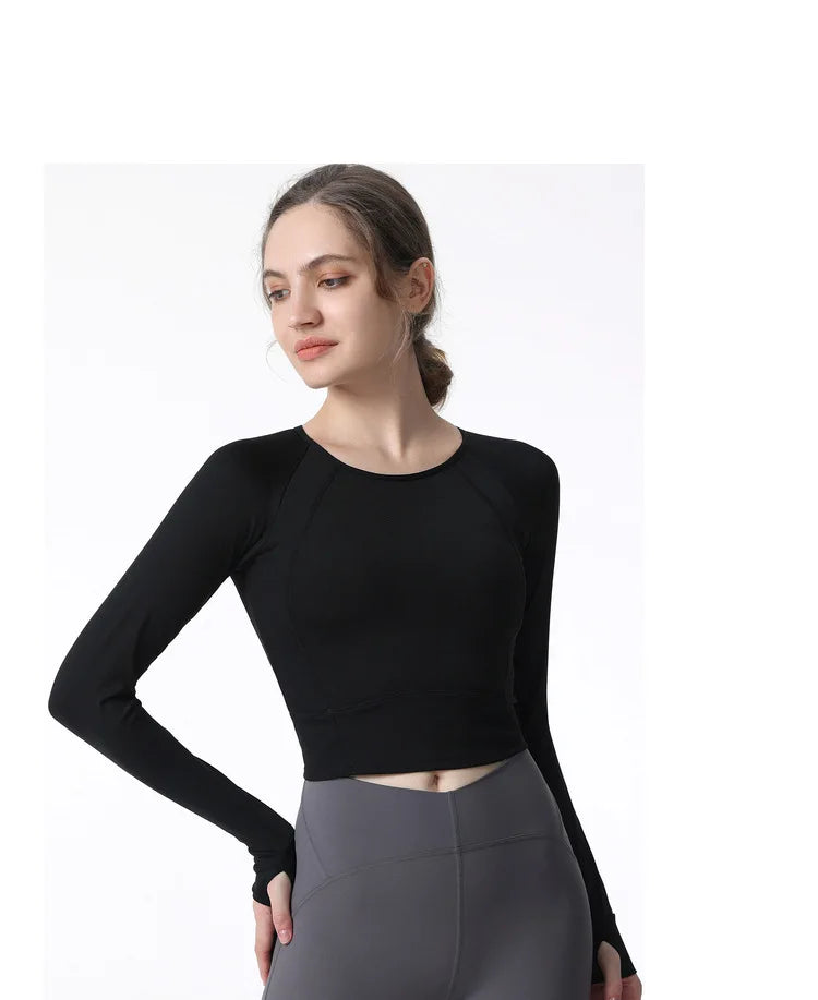 New Long Sleeve Yoga Built-in chest pad Shirts Sport Top Fitness Yoga Top Gym Top Sports Wear for Women Gym Femme Jersey Mujer