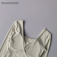 Fixed Chest Pads Crossed Back Yoga Clothes Tight Fitting Slimming Sports Long Sleeved Running Pula Fitness Clothes Tops Shirts