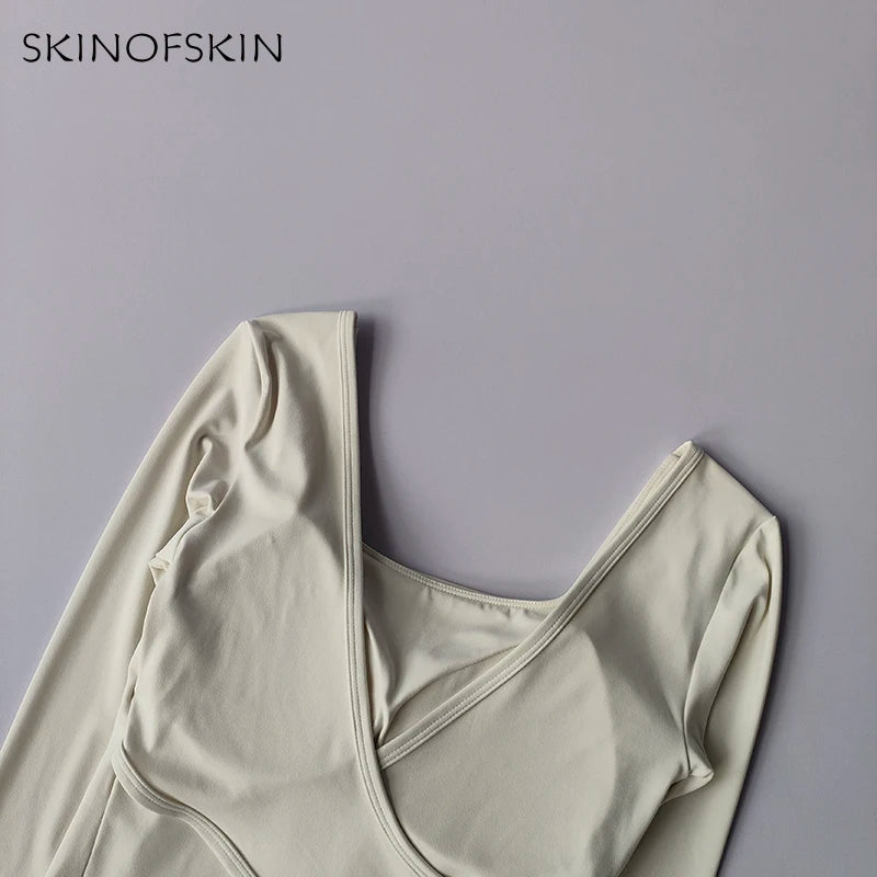 Fixed Chest Pads Crossed Back Yoga Clothes Tight Fitting Slimming Sports Long Sleeved Running Pula Fitness Clothes Tops Shirts