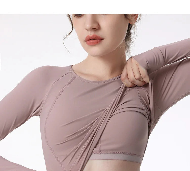New Long Sleeve Yoga Built-in chest pad Shirts Sport Top Fitness Yoga Top Gym Top Sports Wear for Women Gym Femme Jersey Mujer