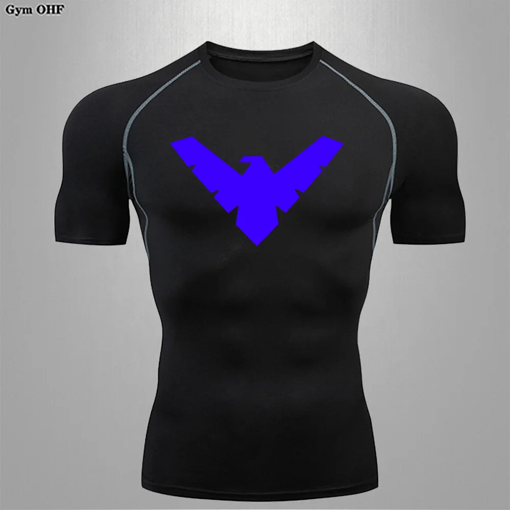 T Shirt Men Rashguard Jiu Jitsu Bjj Gym Fitness Running Training Shirts Boxing Jersey Compression Nightwing Print Tops For Male