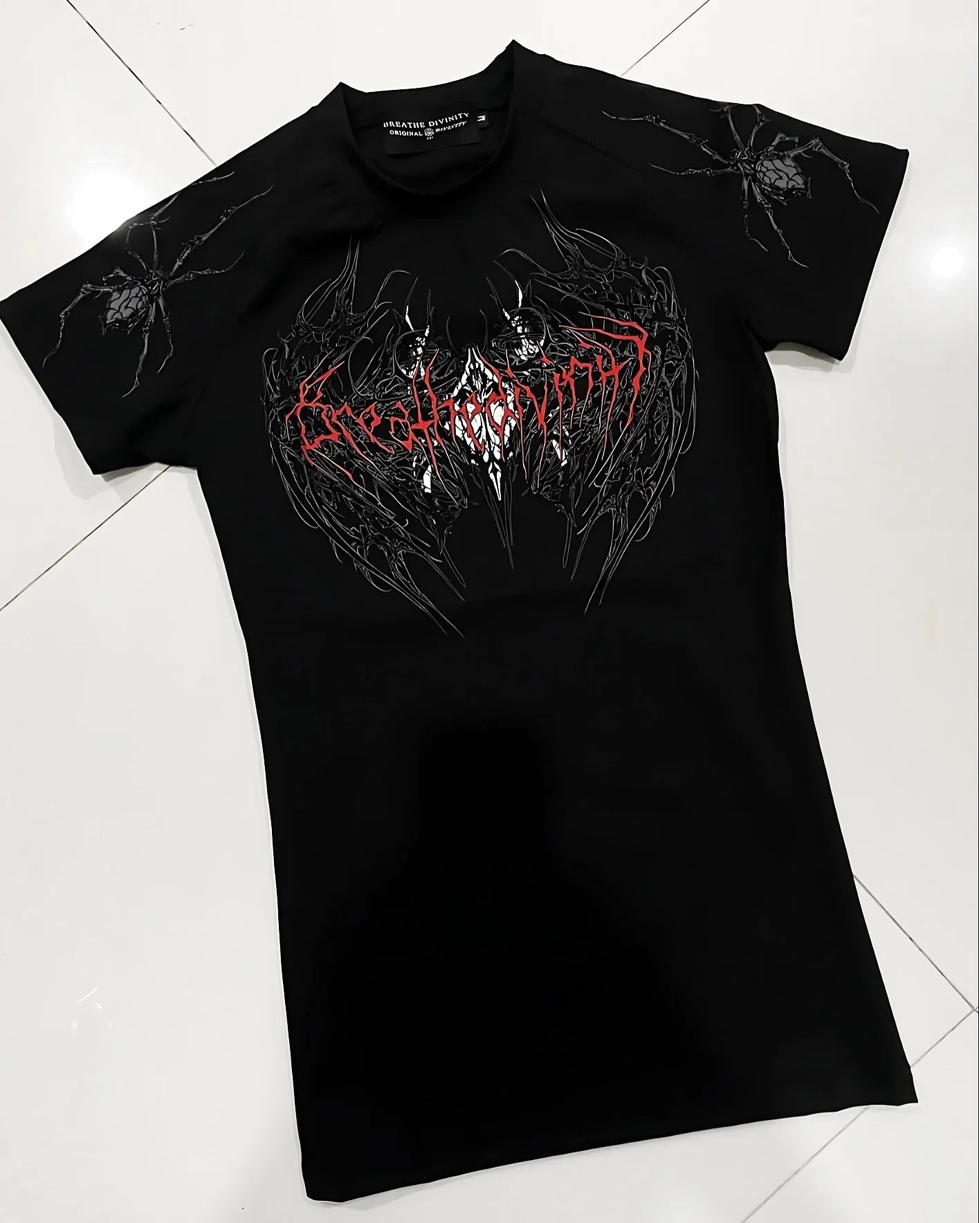 Breathedivinity Compression Shirt Short Sleeve tops Muscle GYM Fitness Mock Neck in Black Wolves Club Y2K