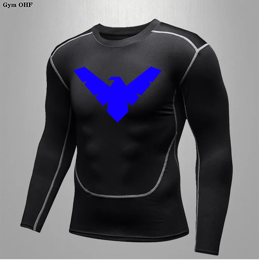 T Shirt Men Rashguard Jiu Jitsu Bjj Gym Fitness Running Training Shirts Boxing Jersey Compression Nightwing Print Tops For Male