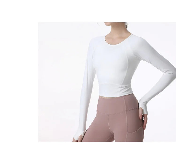 New Long Sleeve Yoga Built-in chest pad Shirts Sport Top Fitness Yoga Top Gym Top Sports Wear for Women Gym Femme Jersey Mujer