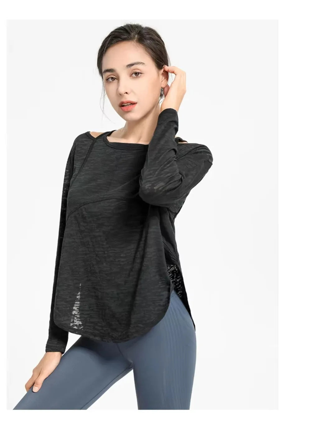 Long Sleeve Yoga Shirts for Women Loose Sports Tee Crop Top Sports Top Women Sportswear Gym Fitness Wear Clothing Workout Female