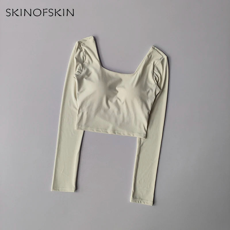 Fixed Chest Pads Crossed Back Yoga Clothes Tight Fitting Slimming Sports Long Sleeved Running Pula Fitness Clothes Tops Shirts