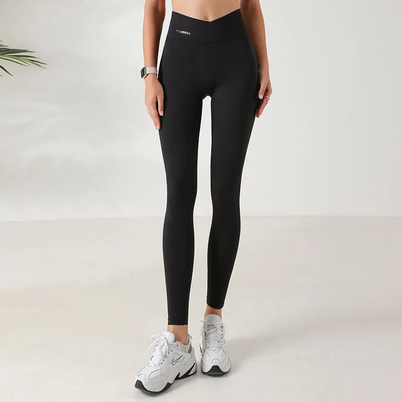 Women V Front Cross over Yoga Pants Soft Nylon Gym Sport Leggings Stretchy Workout Fitness Tights Running Squat Proof Dry Fit