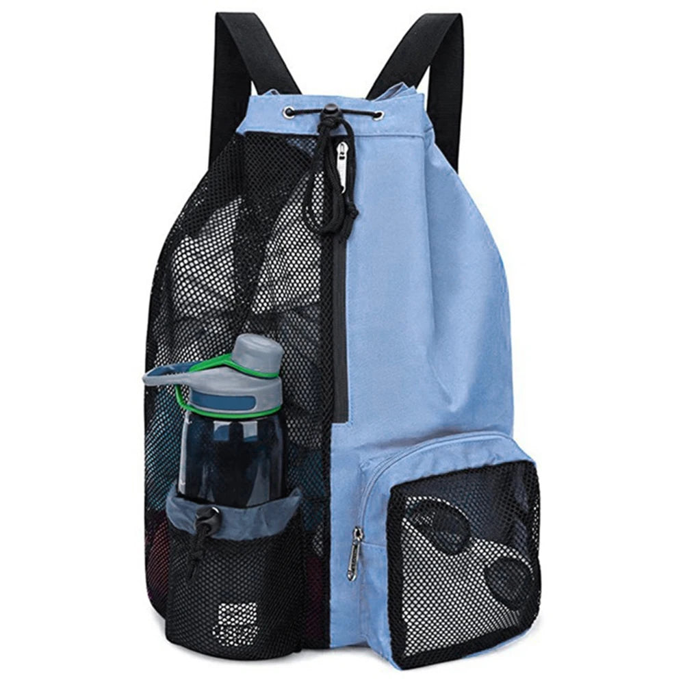 Basketball Bag Drawstring Beach Storage Backpacks with Wet Pockets Thickened Mesh Lightweight Comfortable for Outdoor Sports
