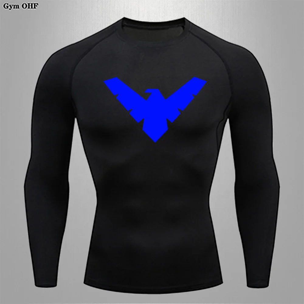 T Shirt Men Rashguard Jiu Jitsu Bjj Gym Fitness Running Training Shirts Boxing Jersey Compression Nightwing Print Tops For Male