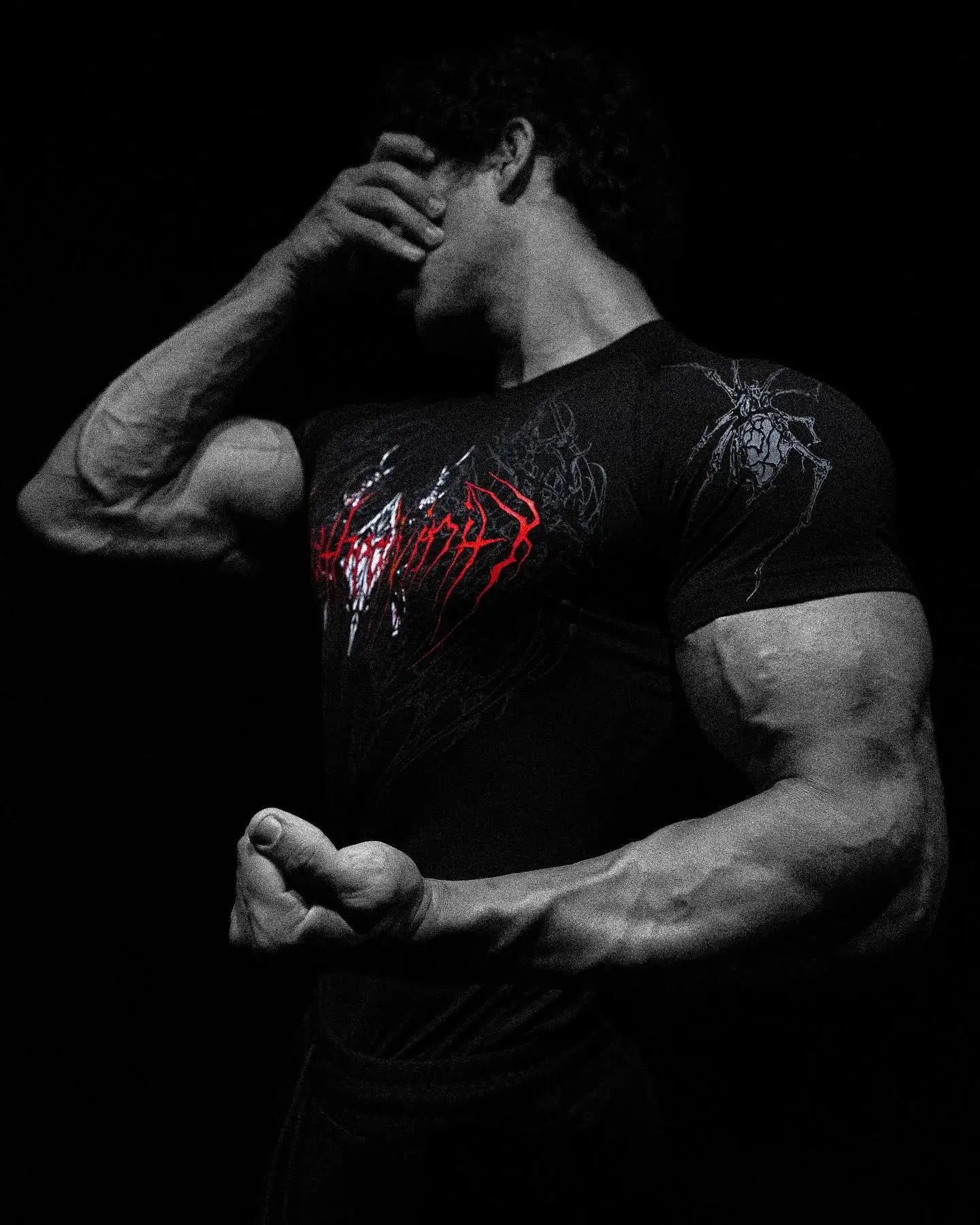 Breathedivinity Compression Shirt Short Sleeve tops Muscle GYM Fitness Mock Neck in Black Wolves Club Y2K