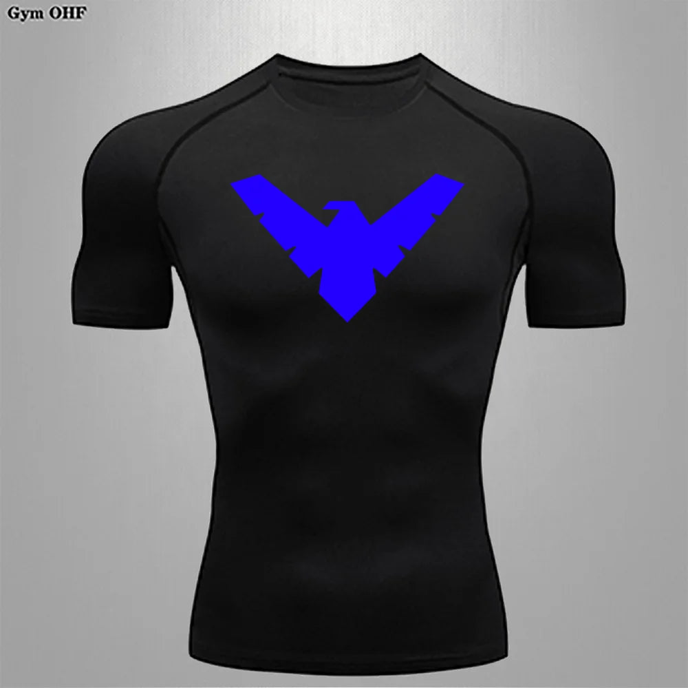 T Shirt Men Rashguard Jiu Jitsu Bjj Gym Fitness Running Training Shirts Boxing Jersey Compression Nightwing Print Tops For Male
