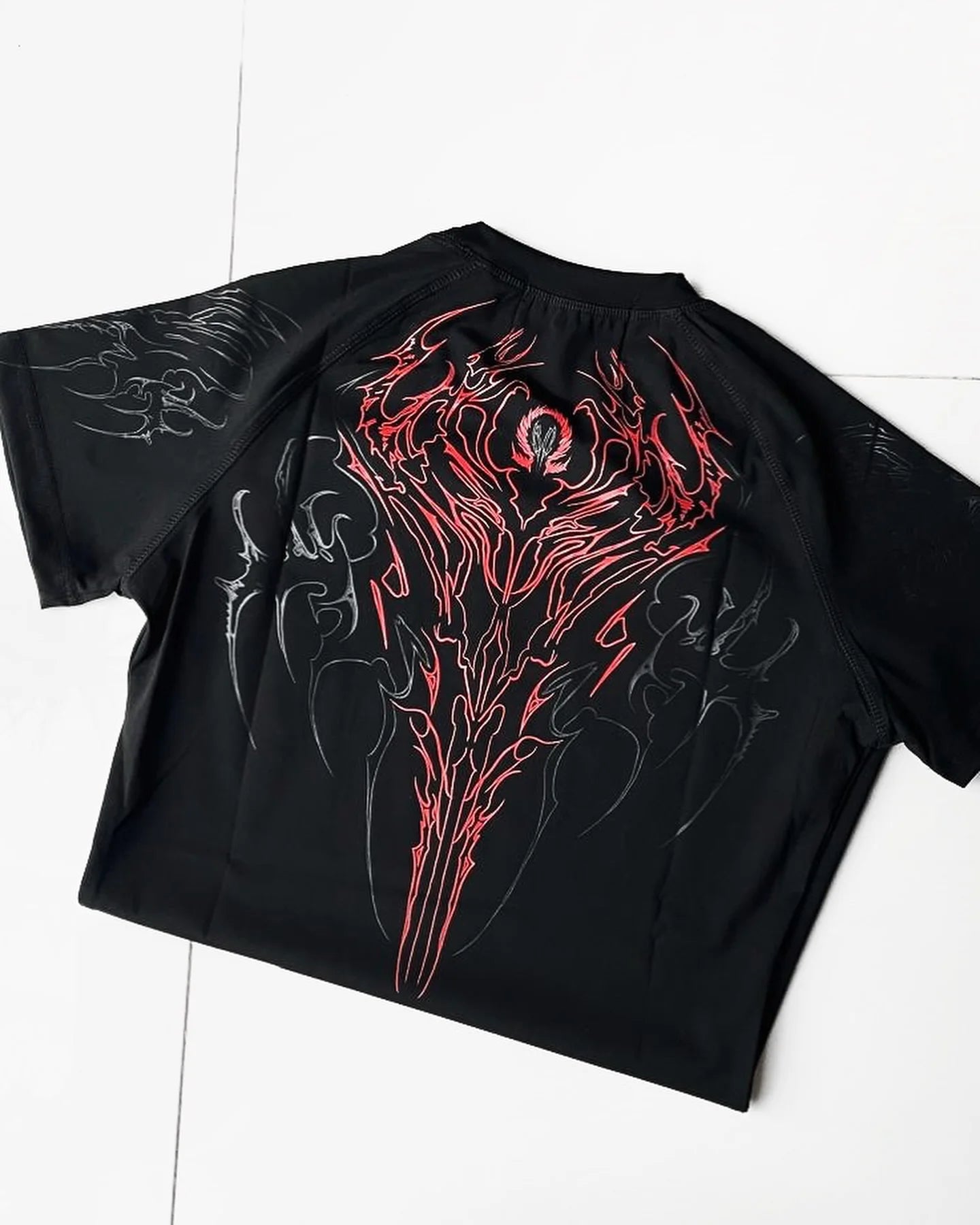 Breathedivinity Compression Shirt Short Sleeve tops Muscle GYM Fitness Mock Neck in Black Wolves Club Y2K