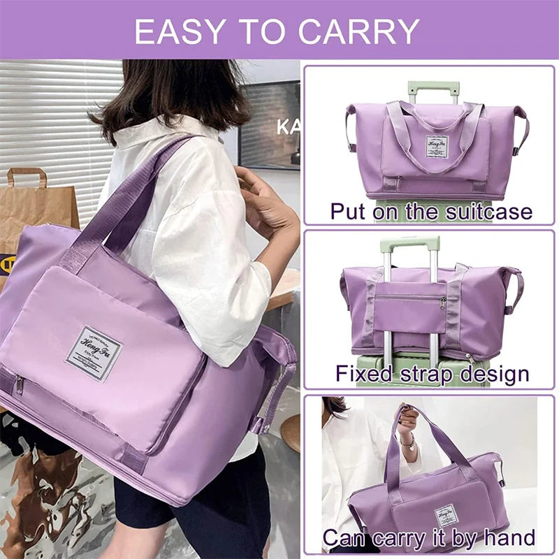 Multifunctional Foldable Fitness Bag Large Capacity Shoulder Bag Sports Handbag Purple Blue Black Pink