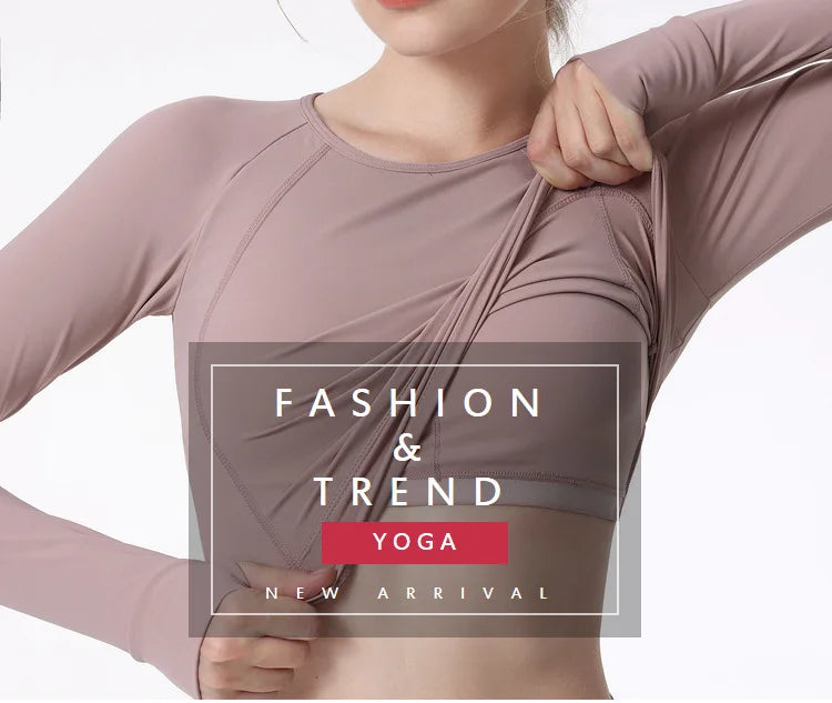 New Long Sleeve Yoga Built-in chest pad Shirts Sport Top Fitness Yoga Top Gym Top Sports Wear for Women Gym Femme Jersey Mujer